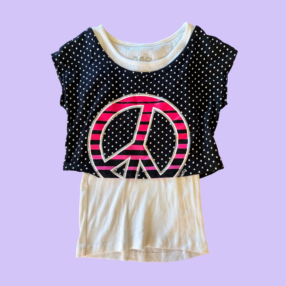 Y2K Justice Polka Dot Peace Sign Layered Tank Top Shirt Scene #17
